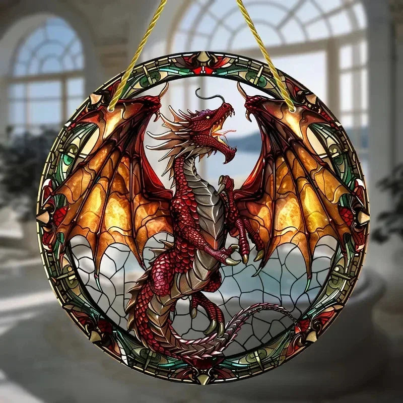 Flying Dragon Translucent Stained Glass Suncatcher – 2D Round Acrylic Window Hanging Decor - Image 6