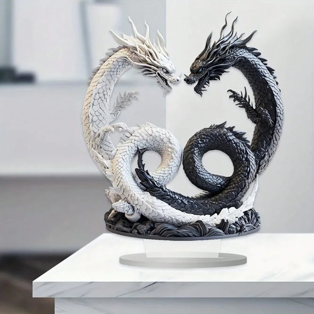 Bohemian Yin Yang Double Dragon Acrylic Desk Decor – 9.84" x 8.27" Office & Home Accent - Image 2