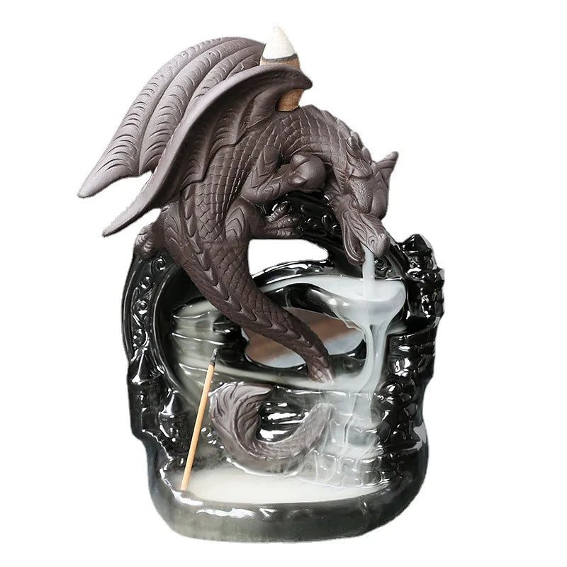 Creative Dragon Waterfall Backflow Incense Burner – Pterosaur Ceramic Censer for Home Decor - Image 2