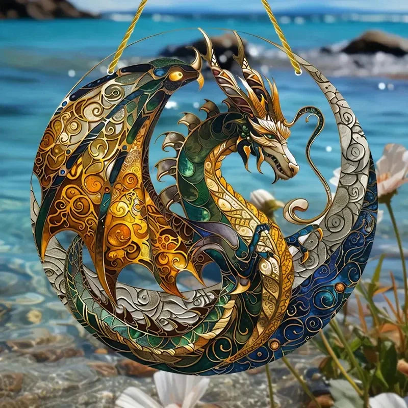 Flying Dragon Translucent Stained Glass Suncatcher – 2D Round Acrylic Window Hanging Decor - Image 5