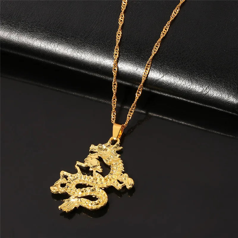 Chinese Style Gold Color Dragon Pendant – Creative Luxury Charm Necklace for Men & Women - Image 5