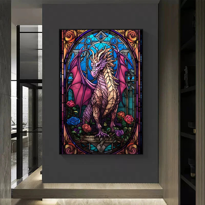 Abstract All Dragons Asylum Stained Glass Poster – Canvas Painting Wall Art for Living Room & Home Decor - Image 3