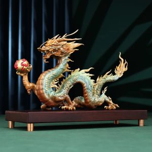 Copper Brass China Dragon Statue – Large Feng Shui Sculpture for Living Room & Office Decor (31cm / 49cm / 62cm)