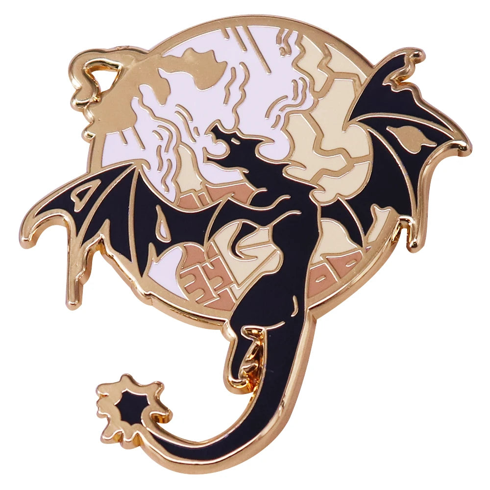 Fourth Wing Enamel Dragon Lapel Pin – Fantasy Bookish Gold Metal Brooch