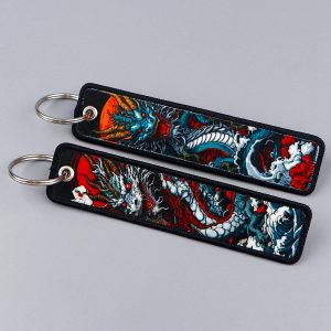 Cool Dragon Embroidery Key Fobs – Japanese Waves Key Tags | Keychain for Motorcycles, Cars & More