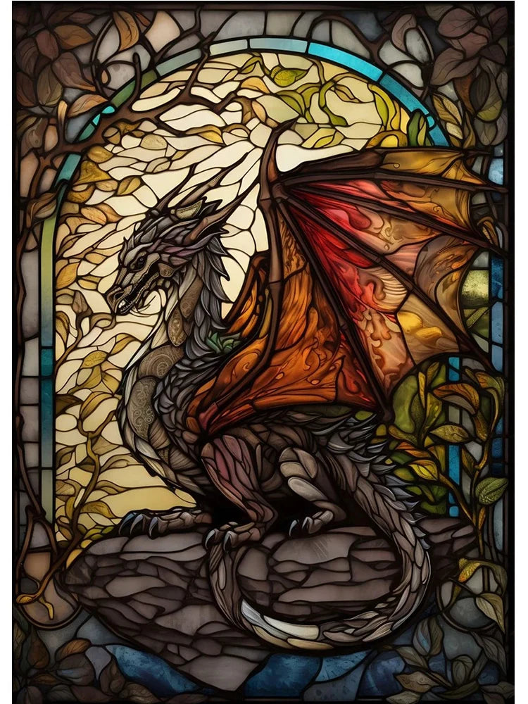 Abstract All Dragons Asylum Stained Glass Poster – Canvas Painting Wall Art for Living Room & Home Decor - Image 8