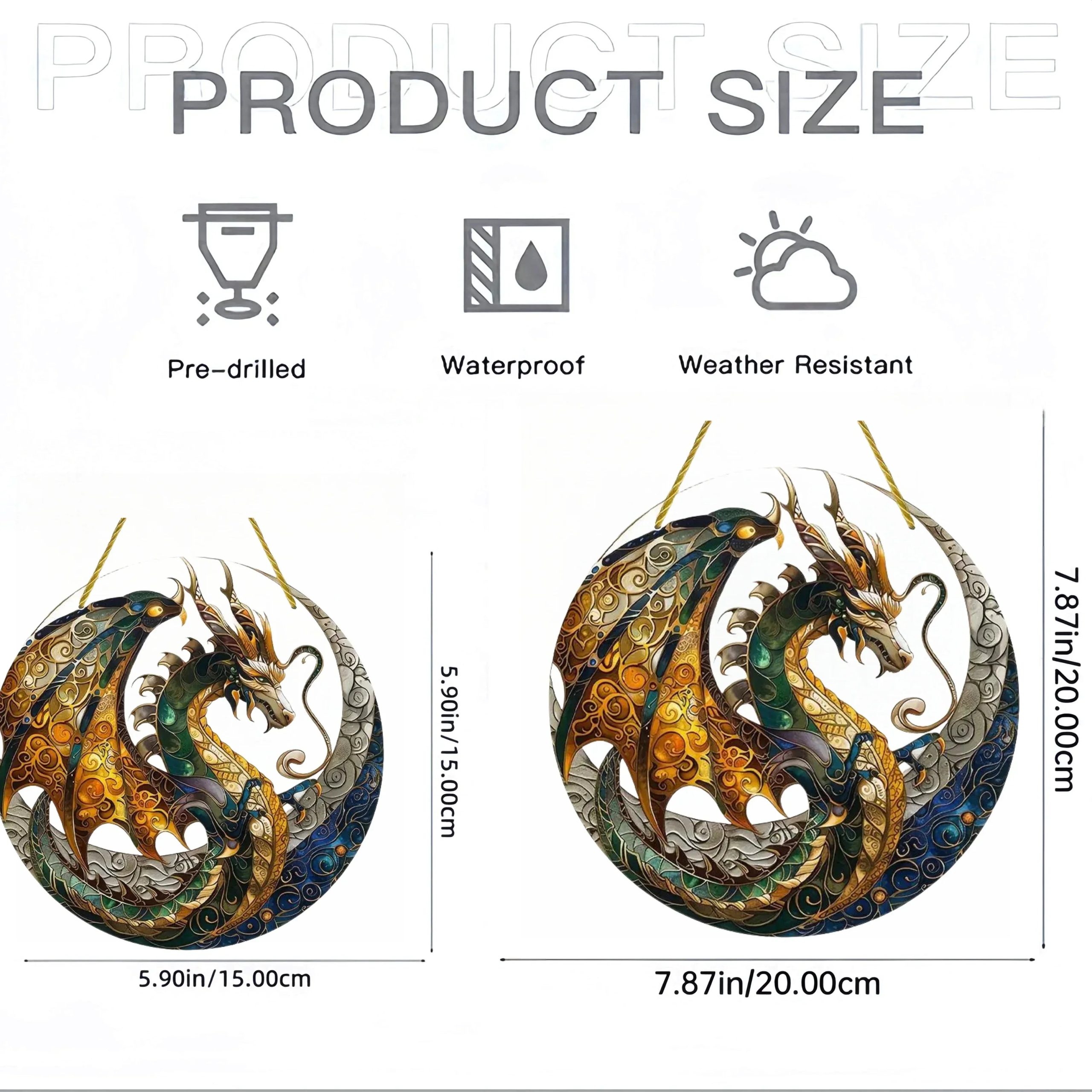 Flying Dragon Translucent Stained Glass Suncatcher – 2D Round Acrylic Window Hanging Decor - Image 2