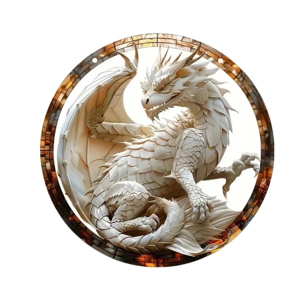 Flying Dragon Translucent Stained Glass Suncatcher – 2D Round Acrylic Window Hanging Decor - Image 13