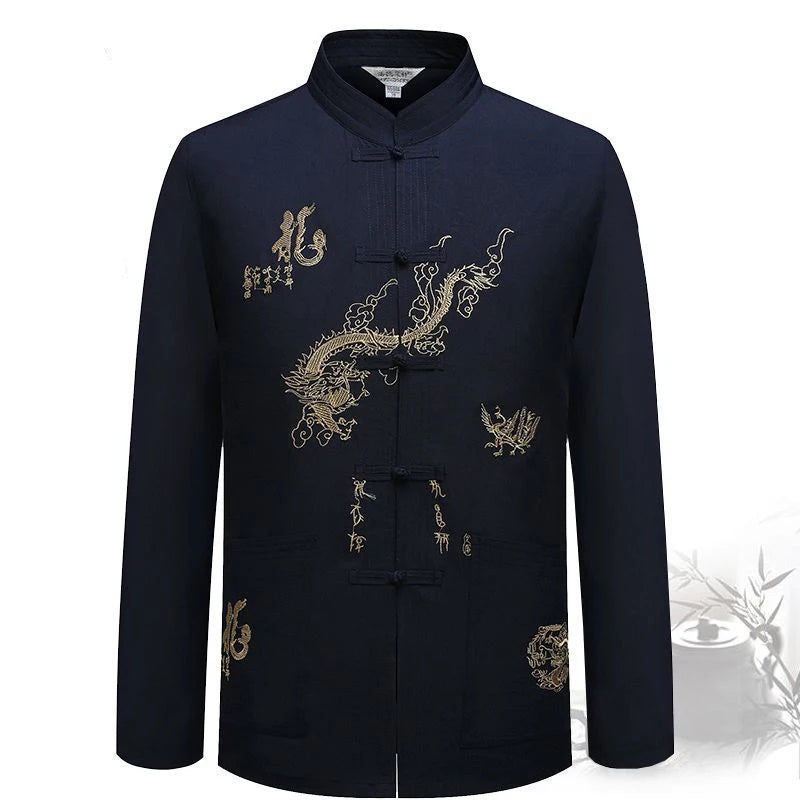 Chinese Traditional Tang Clothing – Mandarin Collar Kung Fu Wing Chun Shirt with Dragon Embroidery (Short Sleeve) M-XXXL - Image 5