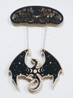 Black Wooden Dragon Mobile with Crescent Moon Phases