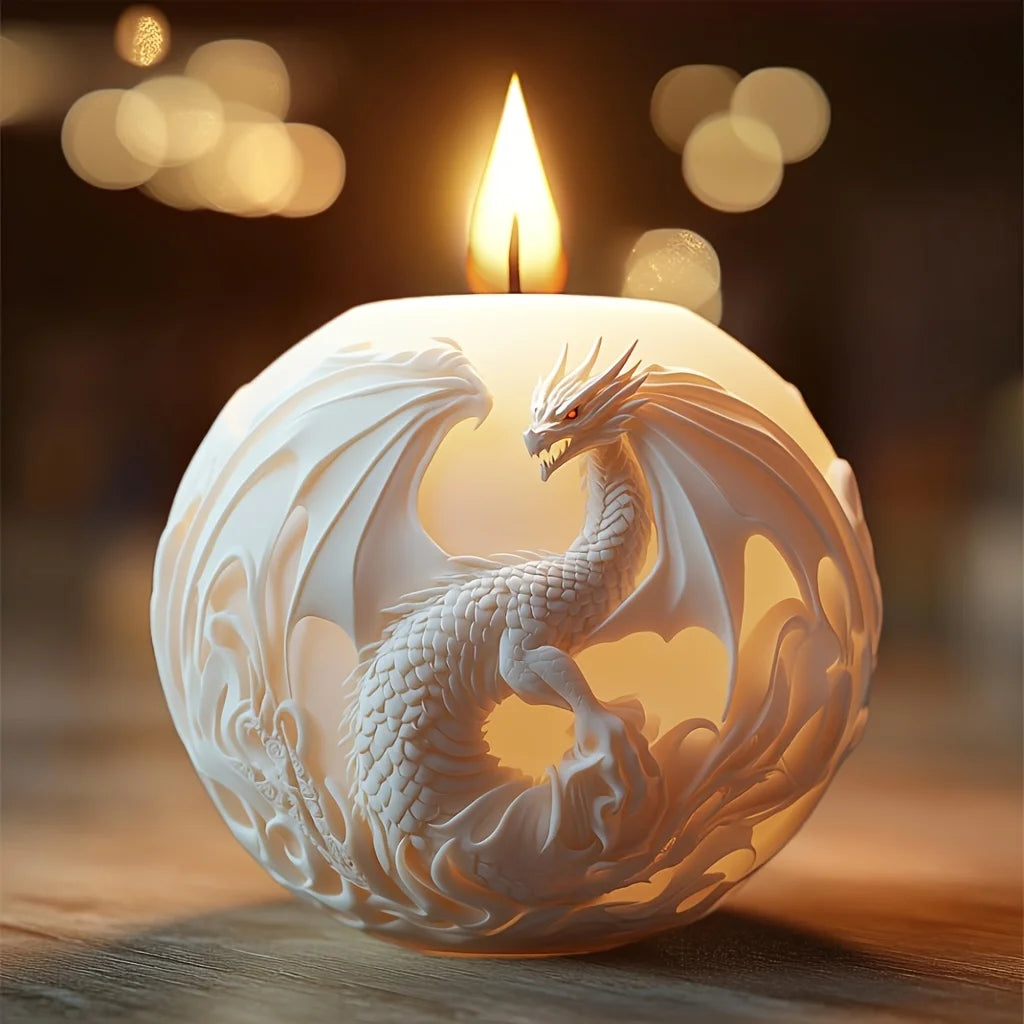 Fire Breathing Dragon Relief Round Sphere Candle Silicone Mold – Flying Dragon Wing Sphere Resin & Gypsum Mold - Image 2