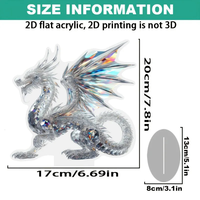 Acrylic White Crystal Dragon Statue – 2D Flat Figurine for Home & Office Decor - Image 3