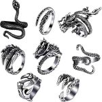 8 Pieces/Set Vintage Animal Open Rings – Dragon, Snake, Octopus & Eagle Claw Punk Accessories for Men