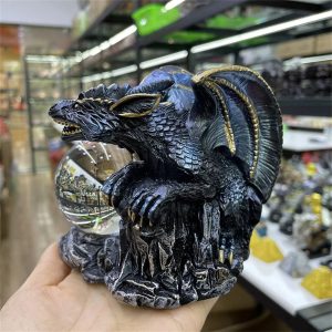 Giant Dragon Guardian on Crystal Ball Figurine – Retro Display Ornament for Office, Desk & Cabinet Decor