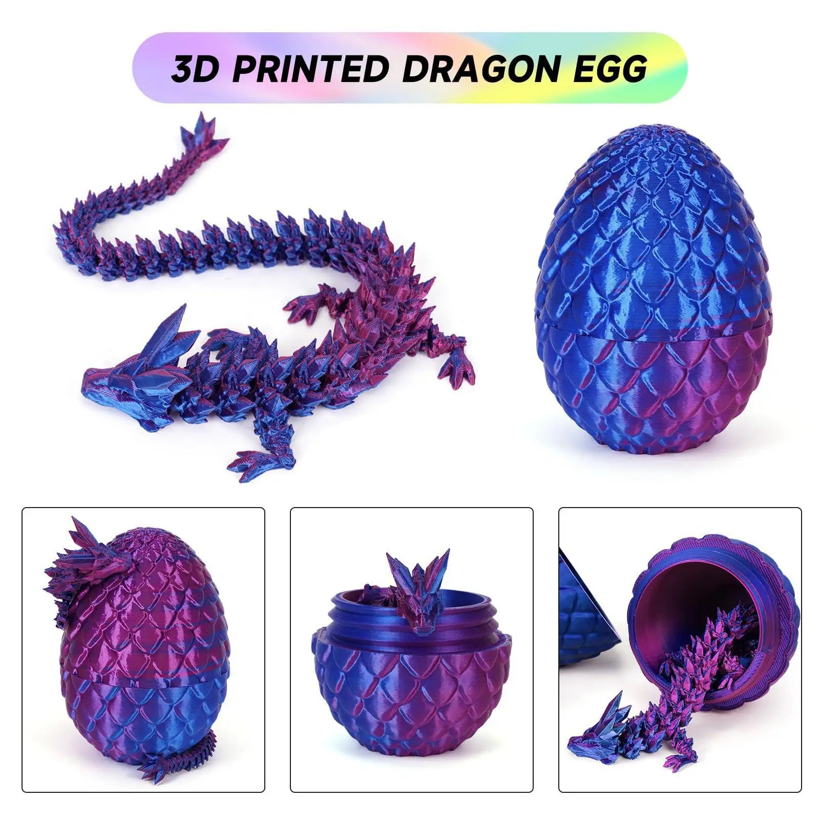 1/2PCS 3D Printed Dragon Egg with Fully Articulated Dragon - Image 3