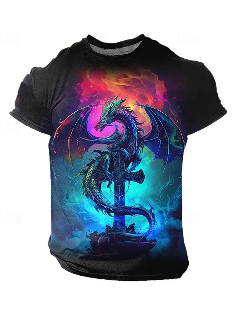 3D Dragon Print Menโs T-Shirt - Image 2