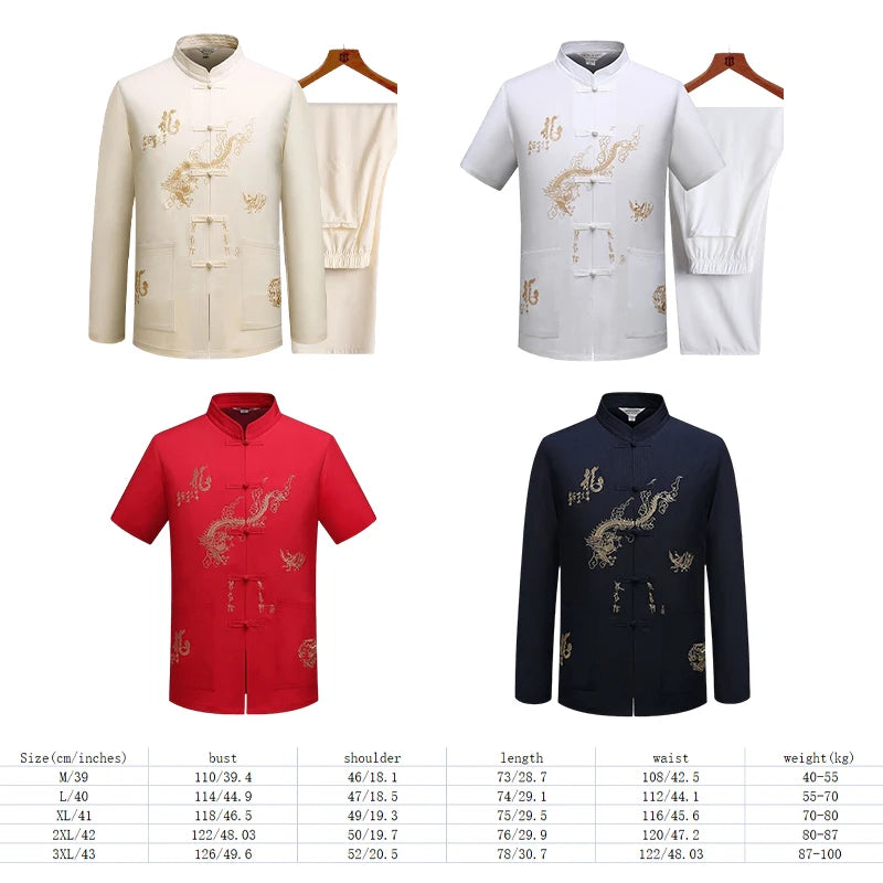 Chinese Traditional Tang Clothing – Mandarin Collar Kung Fu Wing Chun Shirt with Dragon Embroidery (Short Sleeve) M-XXXL - Image 3