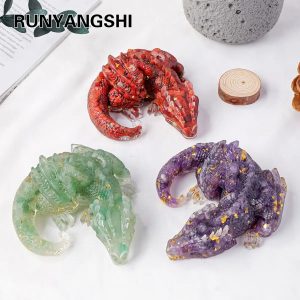 1PC Natural Crystal Stone Wolong Statue – Reiki Dragon Figurine & Feng Shui Amulet for Home & Office Decor