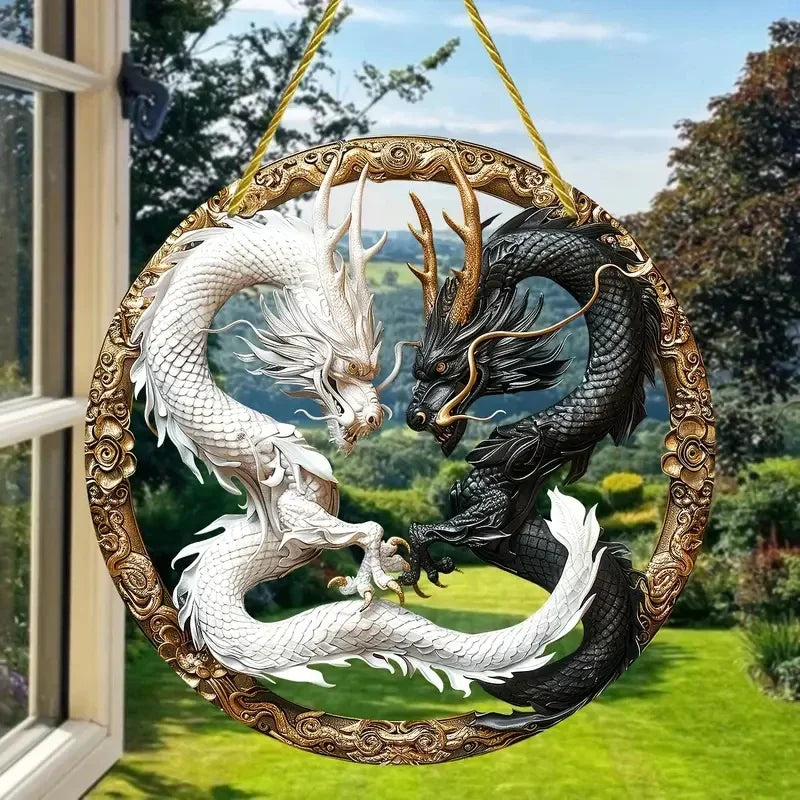 Flying Dragon Translucent Stained Glass Suncatcher – 2D Round Acrylic Window Hanging Decor - Image 4