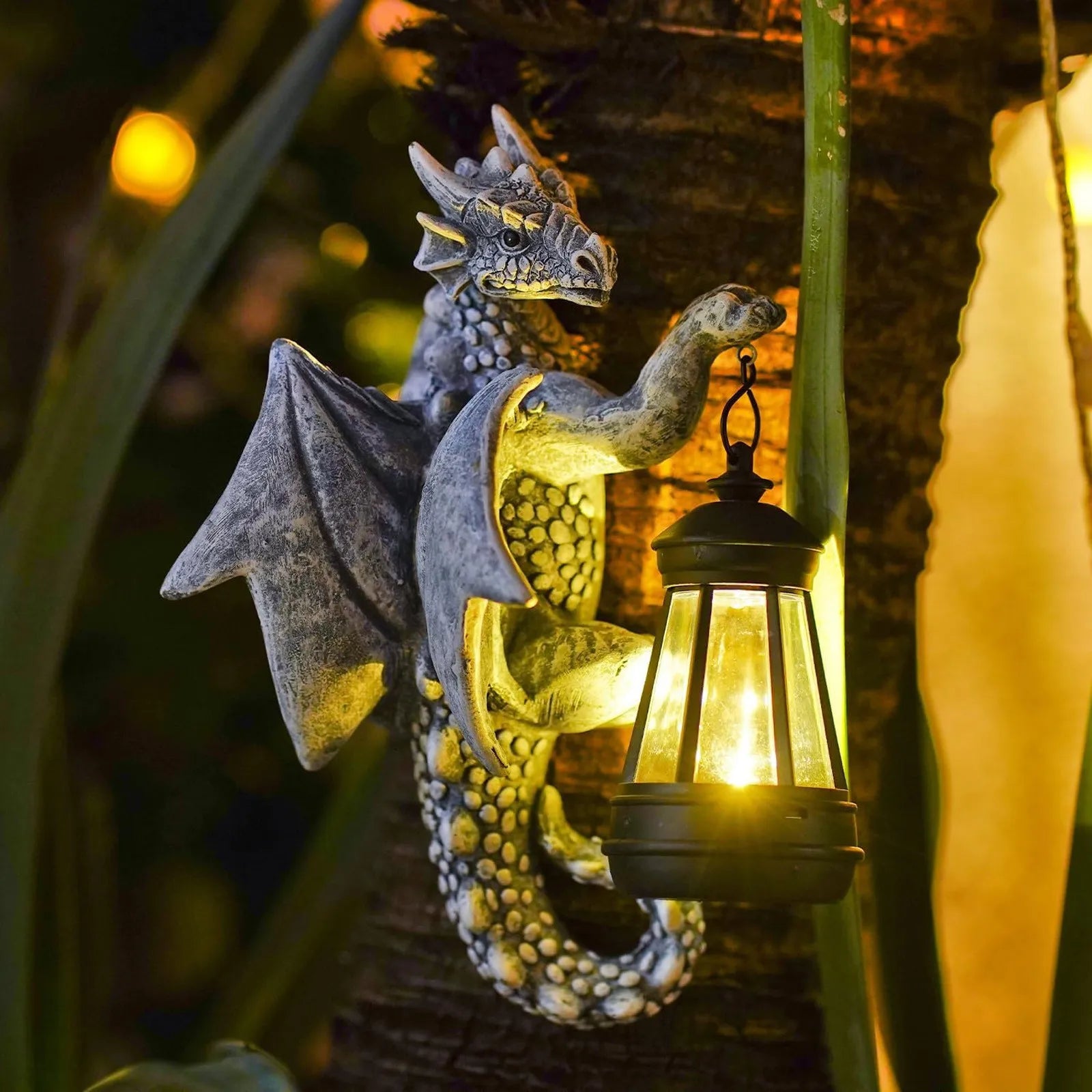 Dragon Tree Hugger with Solar Lantern – Weather-Resistant Outdoor Resin Garden Figurine - Image 2