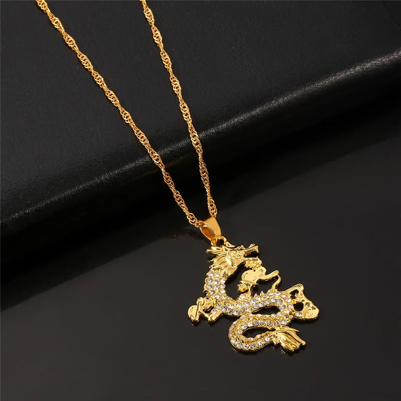 Chinese Style Gold Color Dragon Pendant – Creative Luxury Charm Necklace for Men & Women - Image 2