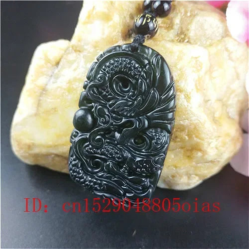 Certified Natural Black Green Jade Dragon Pendant - Image 2