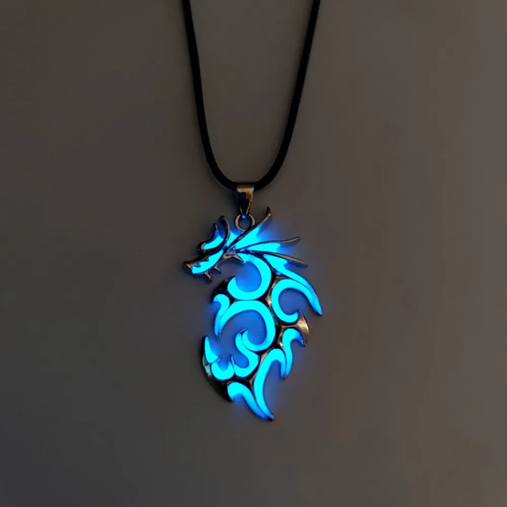 Glow-in-the-Dark Moonstone Dragon Pendant Necklace – Retro Punk Charm for Men & Boys - Image 2