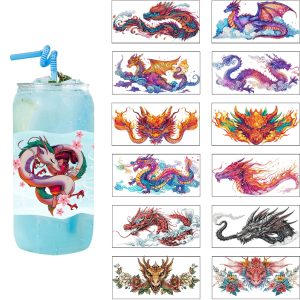 3D Fantasy Dragon Art UV DTF Cup Wrap Sticker – Waterproof Crystal Label for DIY Glass & Tumbler Decoration