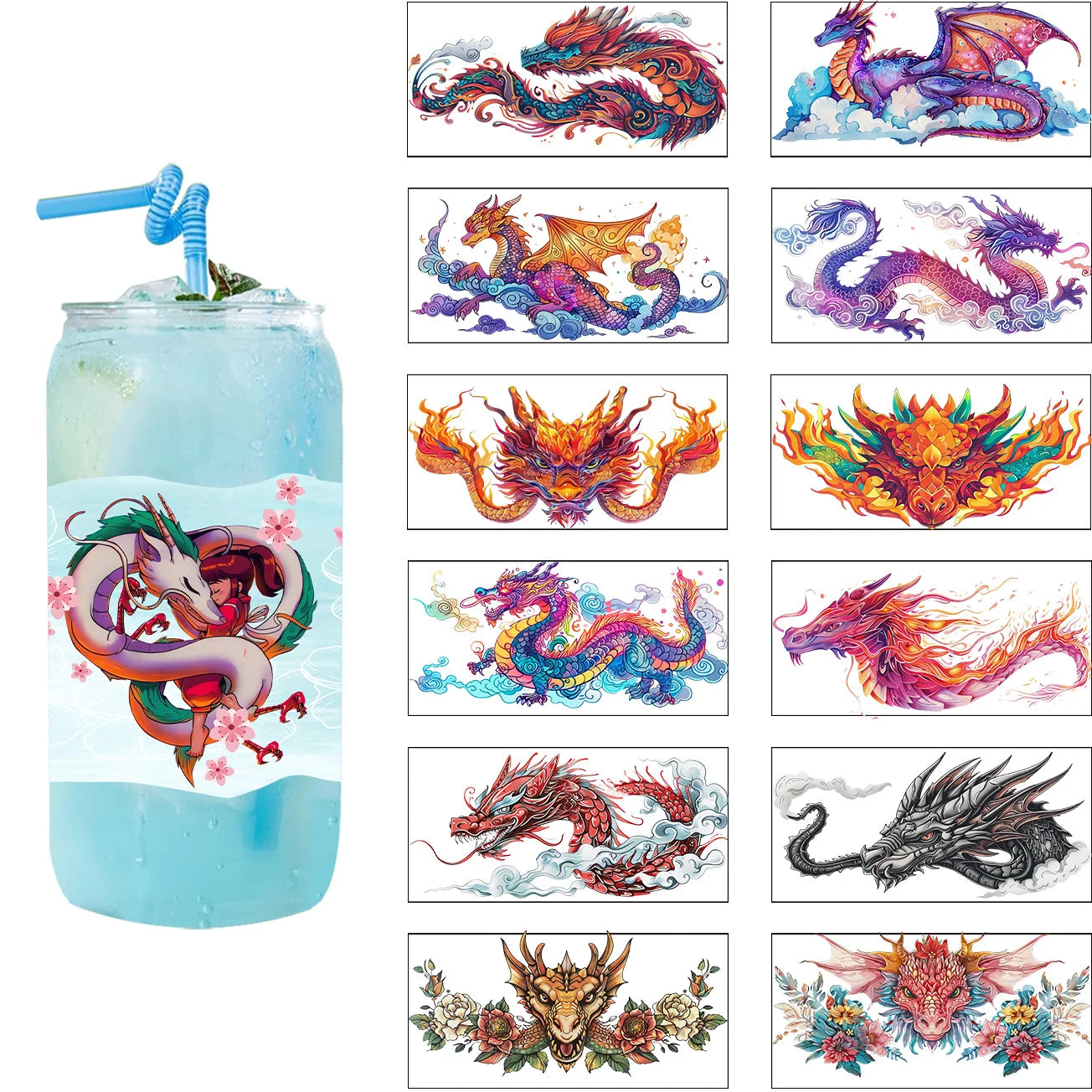3D Fantasy Dragon Art UV DTF Cup Wrap Sticker – Waterproof Crystal Label for DIY Glass & Tumbler Decoration