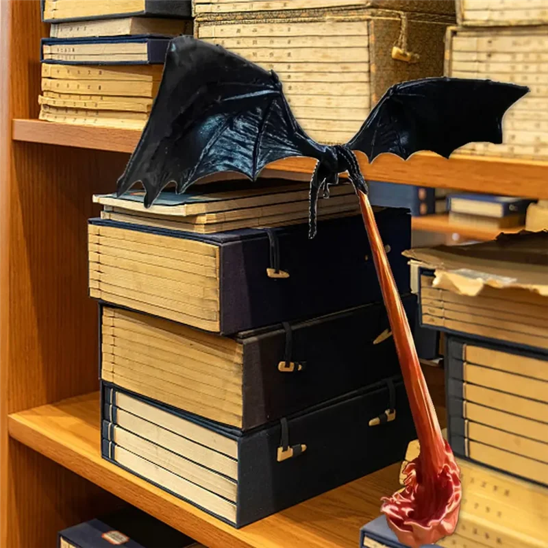 A96K-Dragonflame Book Nook – Fire-Breathing Dragon Bookshelf Ornament, Gothic Fantasy Flying Dragon Sculpture - Image 3