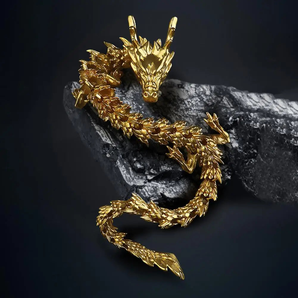 3D Printed Chinese Dragon Figurine with Movable Joints – Golden Loong Articulated Model & Desktop Ornament - Image 2